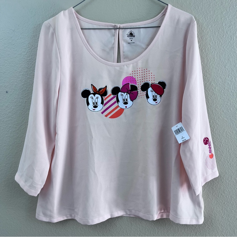 Disneyland Paris Minnie Parisienne Blouse Pink 3/4 Sleeve Top Women's Medium NWT - Picture 2 of 7